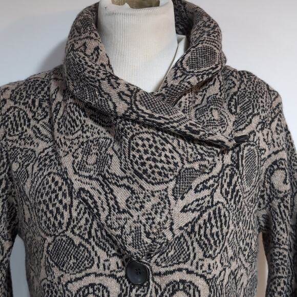 Mary Wool Blend Floral Print Cardigan Funnel Neck Sweater sz L - Picture 2 of 14